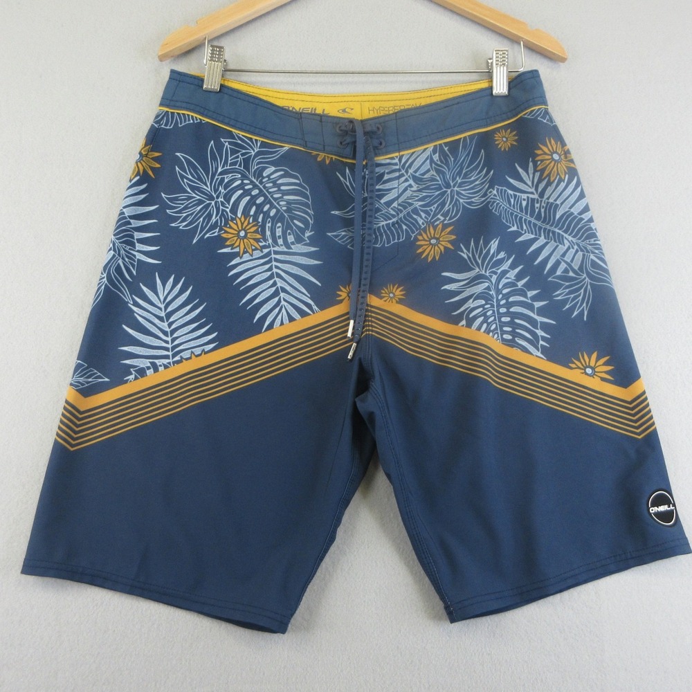 O'Neill Board Shorts Men 32 Blue Hyperfreak Tropical Floral Surf Swim